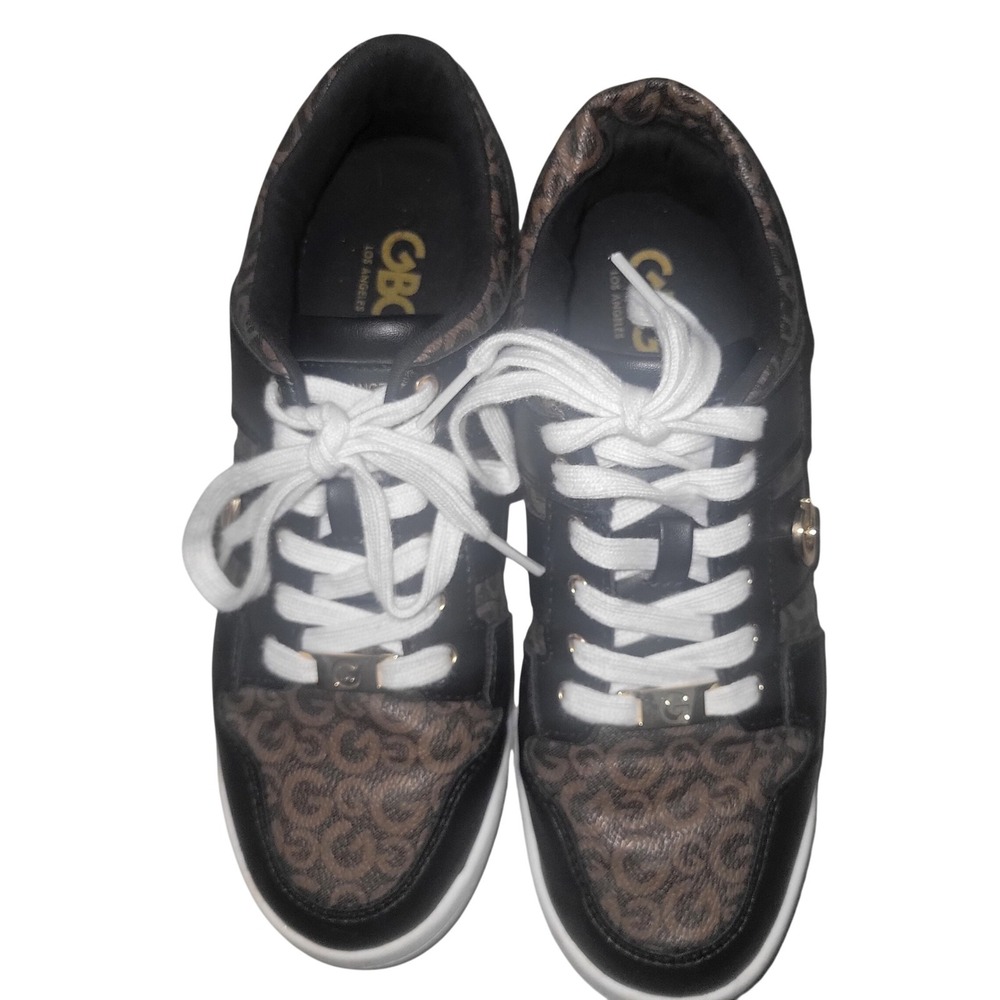 GBG Los Angeles Womens Monogram Logo Low Top Sneakers Black Brown 9M designer